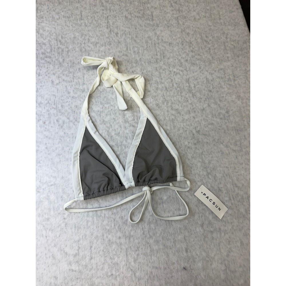PacSun Swim Eco Womens Gray White Colorblock Triangle Halter Bikini Top Medium‎